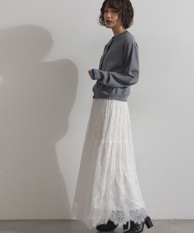 日本 ELENCARE DUE - 奢華睫毛蕾絲飄逸長裙(2件式)-白