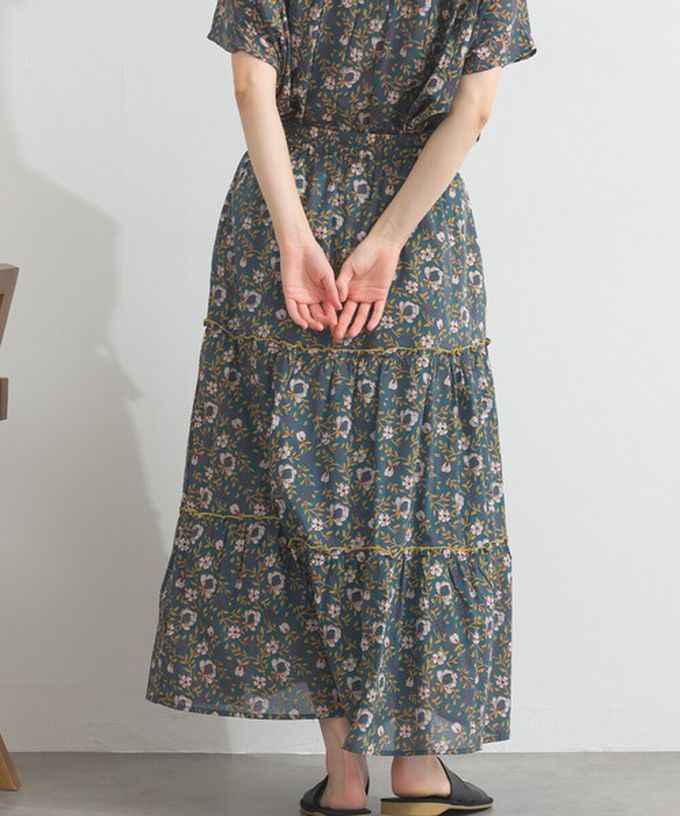 日本 Lupilien - 100%印度棉 華奢滿版印花分層長裙-白系