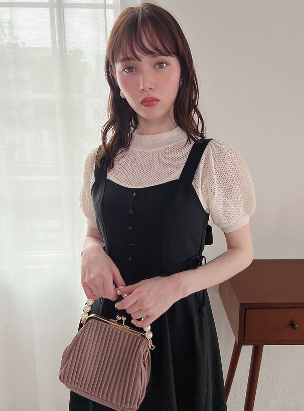 日本 GRL - 絕美氣質蝴蝶結吊帶洋裝-星塵黑