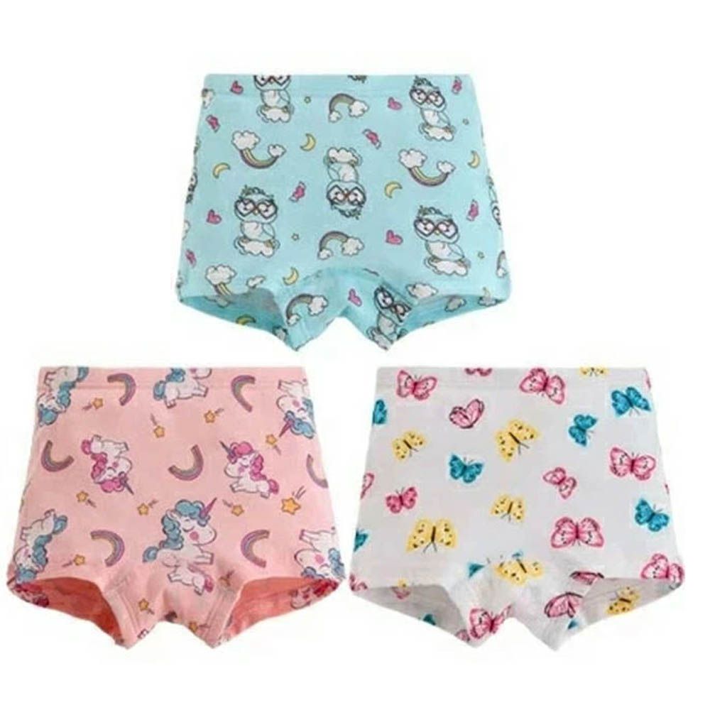 [樂天4冠王]純棉透氣女孩內褲(3入)-獨角獸x蝴蝶x彩虹-粉白藍