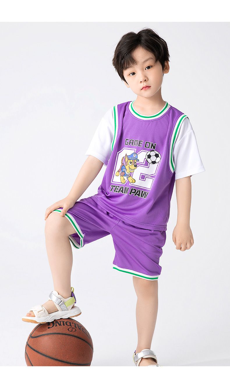 汪汪隊假兩件短袖運動套裝-卡通人物毛毛-橘色