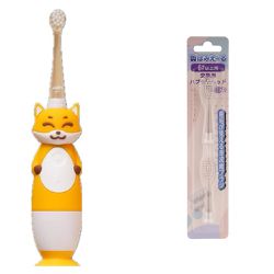日本 Hamieru - 光能音波電動牙刷2.0 狐狸黃-加贈6歲以上(1組2入)-電動牙刷*1 ; 6歲以上刷頭*1