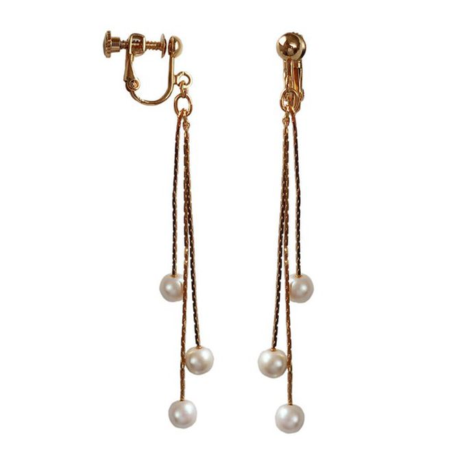 日本 Melody Accessory - 日本製 搖曳三珍珠垂墜感耳環-銀