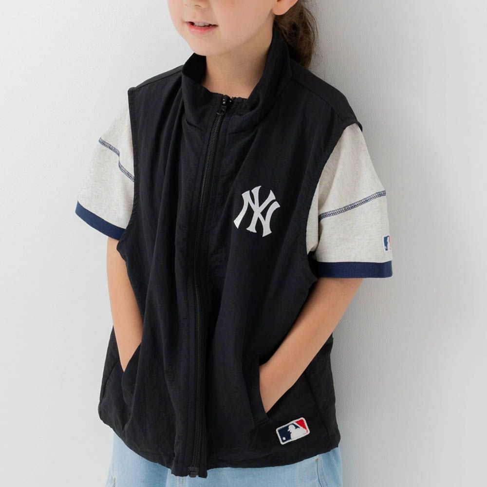 MLB聯名 刺繡輕量尼龍背心-紐約洋基-黑