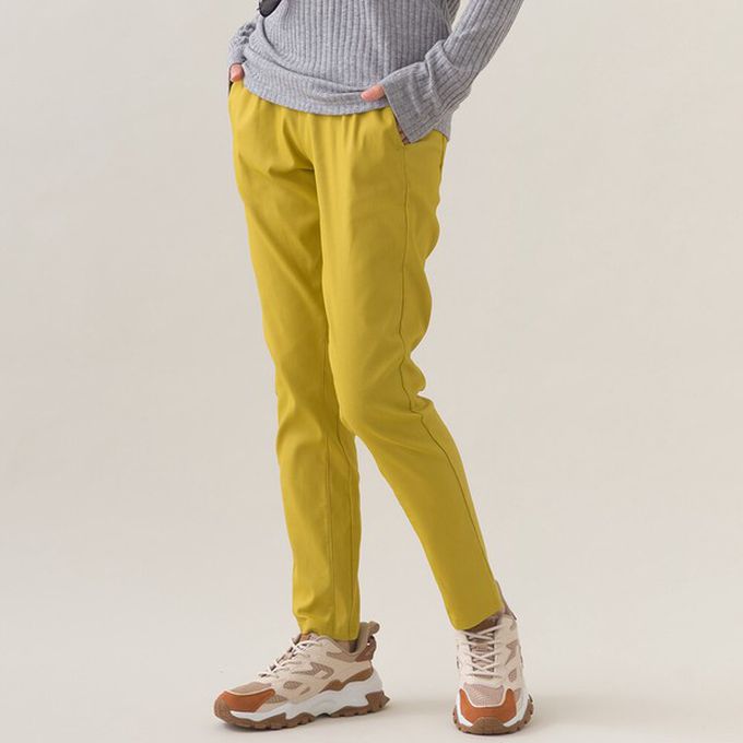 日本 OMNES - 美腳彈性內刷毛錐形長褲(後腰鬆緊)-橄欖綠