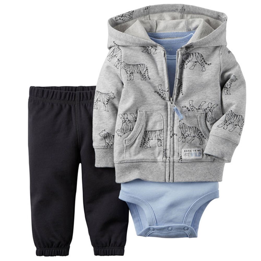 美國 Carter's - 嬰幼兒春夏秋冷氣房薄外套三件組-灰色老虎 (6M)