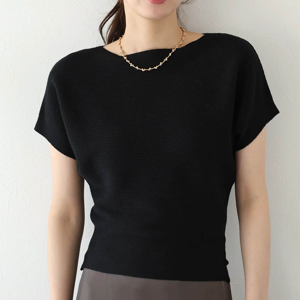 美型修身柔軟羅紋蝙蝠袖上衣-黑