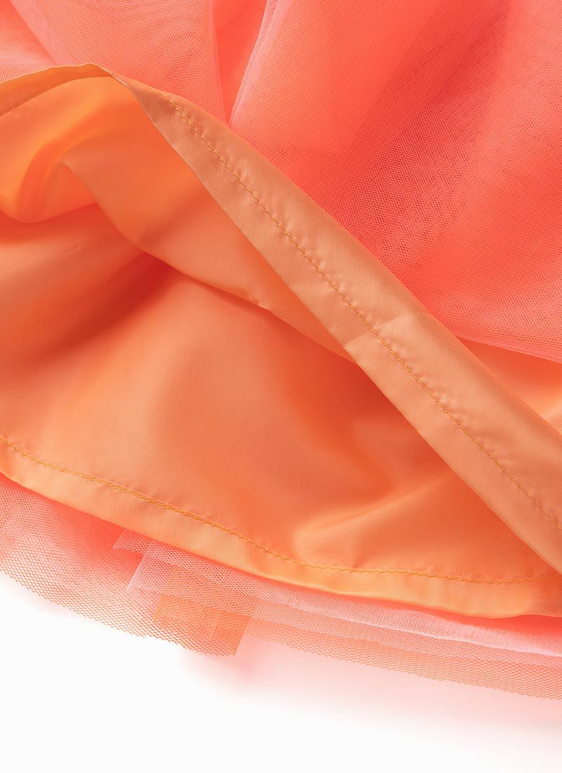 韓國 OZKIZ - 鬆緊腰漸層網紗裙-橘