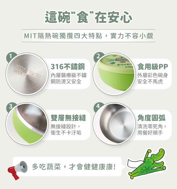 KOM - 童書聯名-台灣製316不鏽鋼兒童隔熱碗-Guji-Guji (一入)-矽膠上蓋