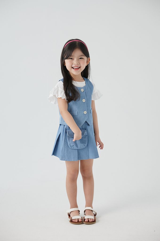 韓國 Coco Bang - 兩件式丹寧背心短裙套裝-深藍