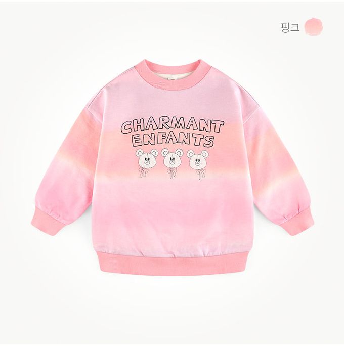 韓國 milk mile - 三隻小熊漸層圓領長袖上衣-粉