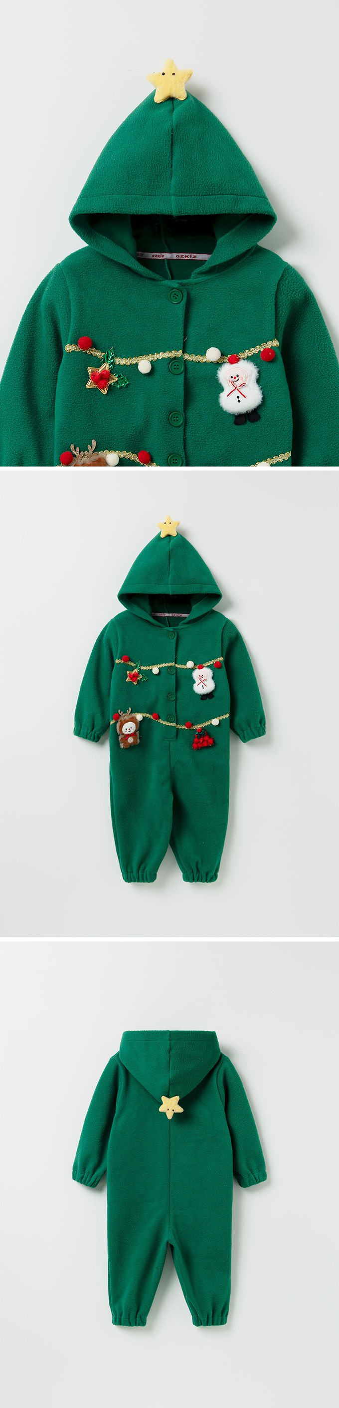 韓國 OZKIZ - 聖誕樹搖粒絨連帽套裝-綠