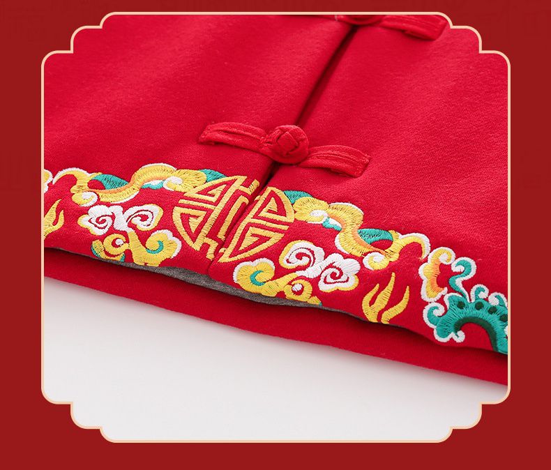 漢服風喜氣拜年立領盤釦外套-福氣祥雲-紅色