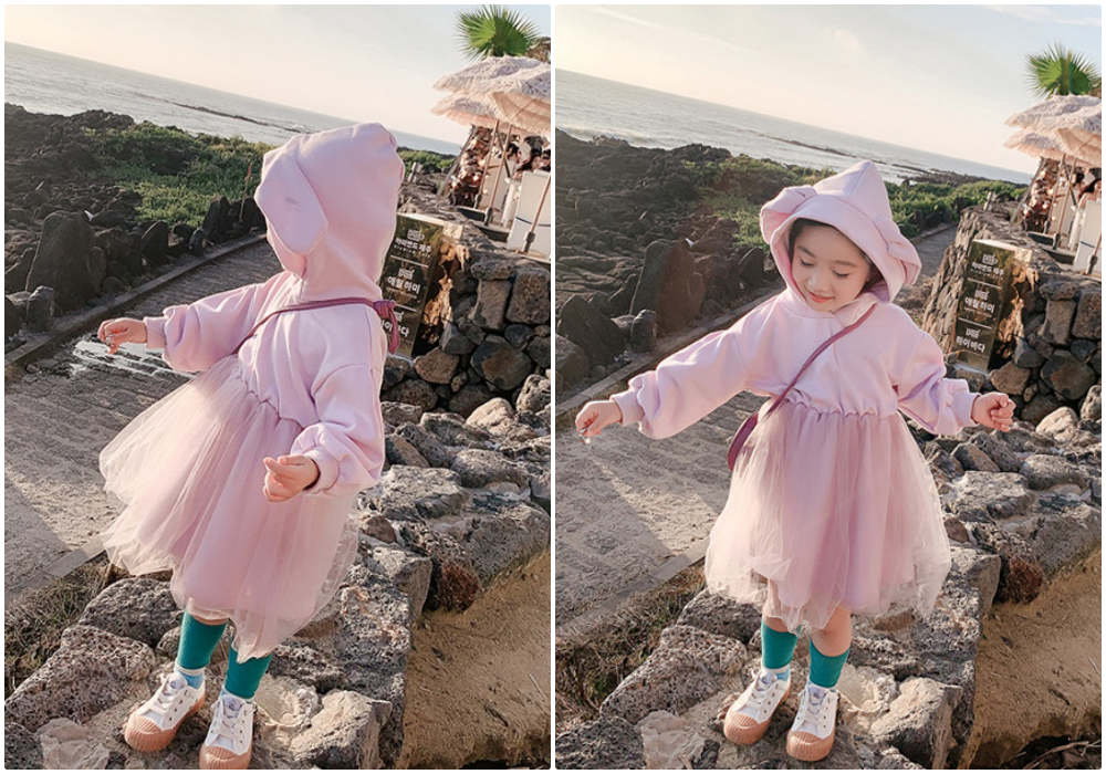 百穿不膩出門首選！超萌兔耳帽T網紗洋裝