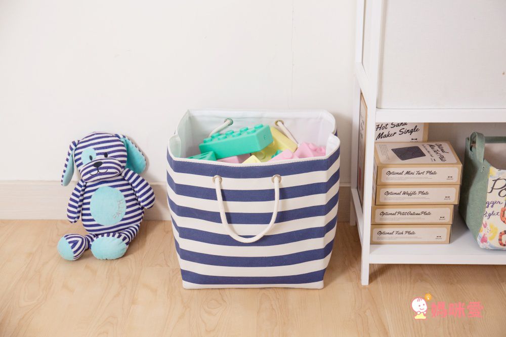英國 JoJo Maman BeBe - 多用途玩具藍/洗衣籃-藍白條紋