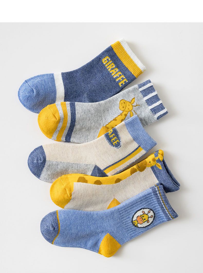 兒童中筒襪-ML21-830撞色長頸鹿 (五入一組)