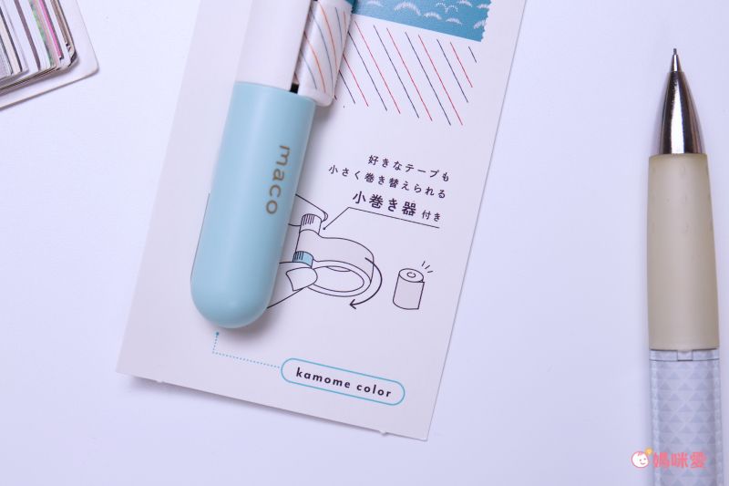 日本文具 Kanmido - maco 筆式紙膠帶收納切割器-限定款-粉橘紅鶴 (15mm專用)-含紙膠帶
