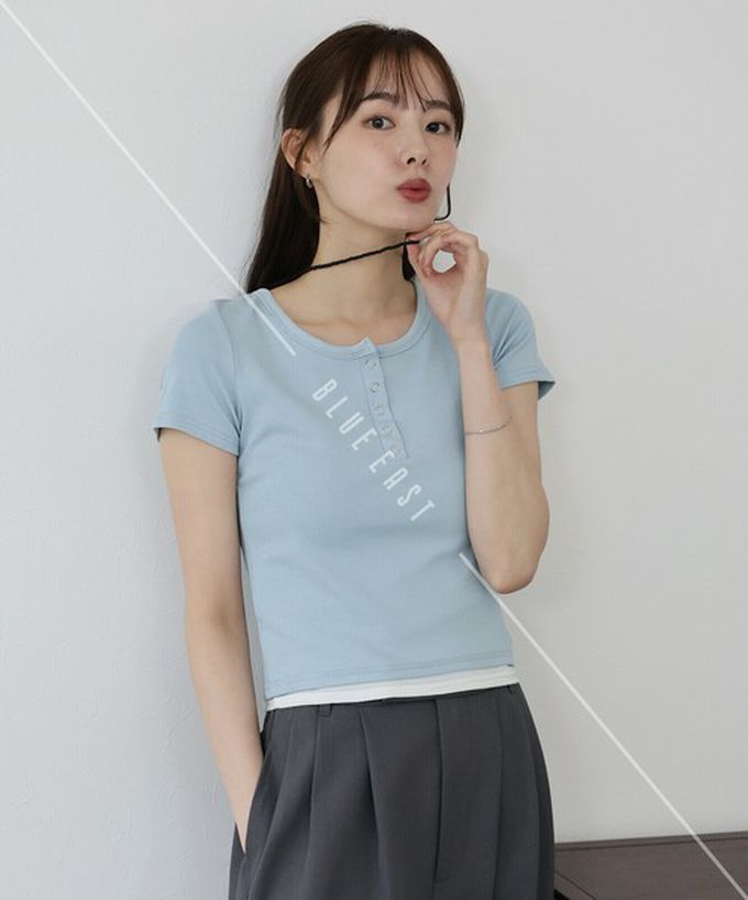 日本 BLUE EAST - 亨利領合身美型短袖上衣-淺黃