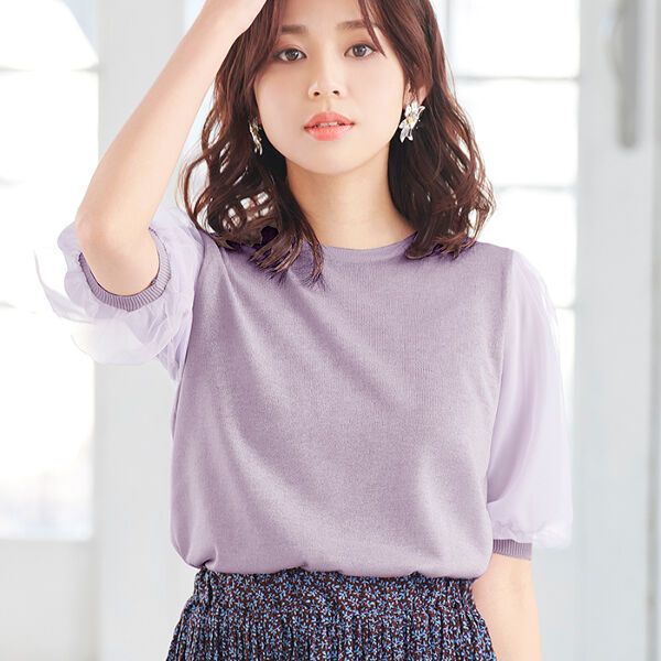 日本 BELLUNA - 甜美薄紗層次拼接泡泡短袖上衣-天使白