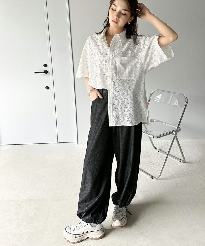 日本 Classical Elf - 浪漫花朵蕾絲翻領短袖襯衫-淺米杏