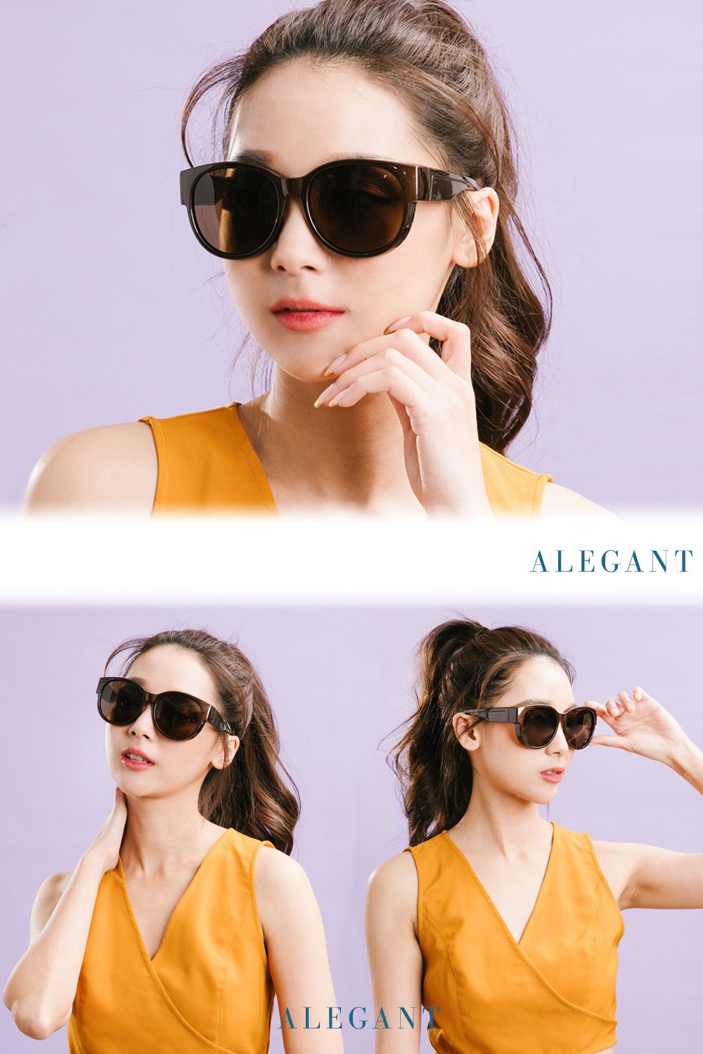 ALEGANT - 時尚暖栗棕圓框全罩式偏光墨鏡│外掛式UV400太陽眼鏡包覆套鏡│車用太陽眼鏡│近視可戴外掛寶麗來墨鏡