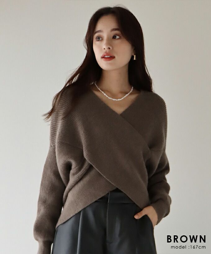 日本 BLUE EAST - 柔美交叉短版針織毛衣-淺灰