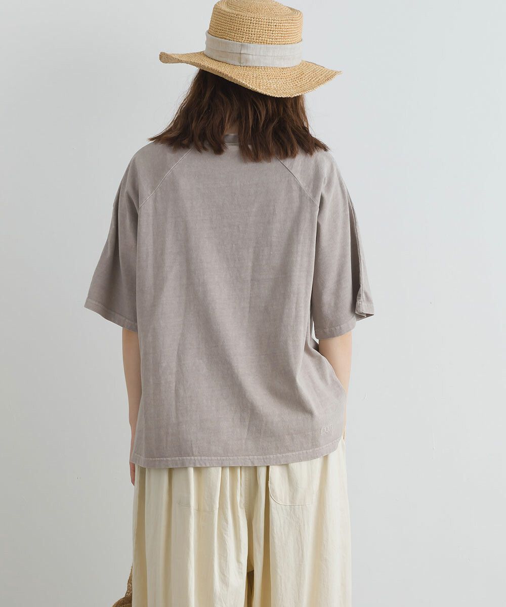 日本女裝代購 - 舒適落肩小口袋五分袖上衣-奶茶棕