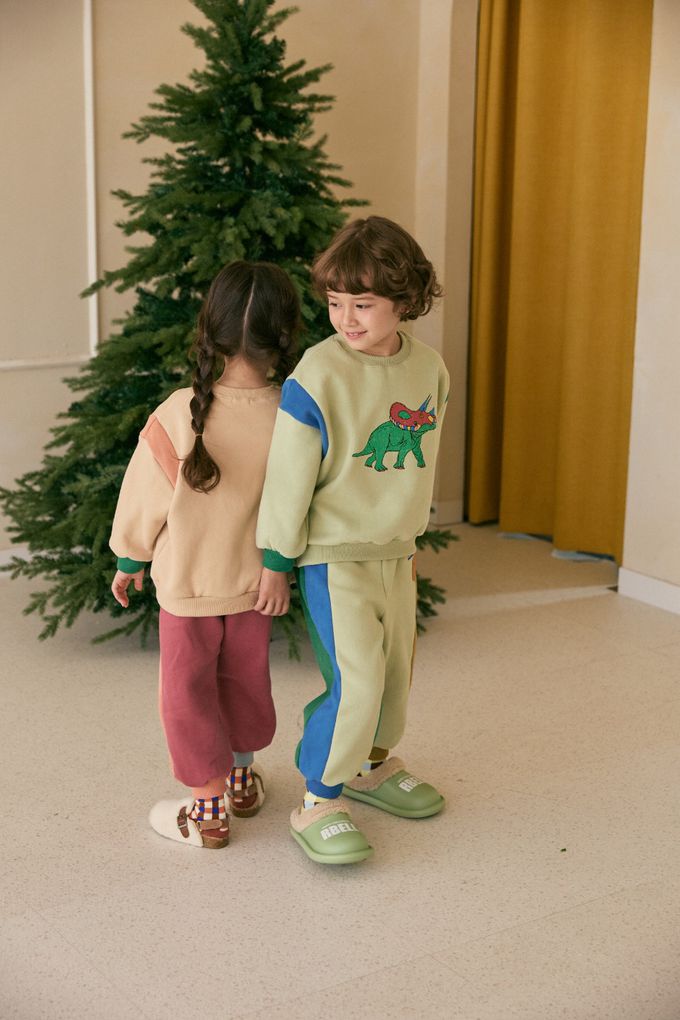 韓國 Mimico - (內磨毛)角龍圖印大學T-綠