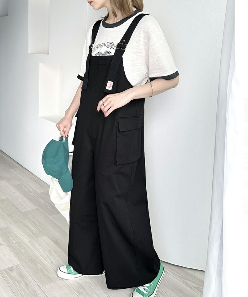 日本 Classical Elf - Java聯名 美式休閒工裝吊帶褲-黑