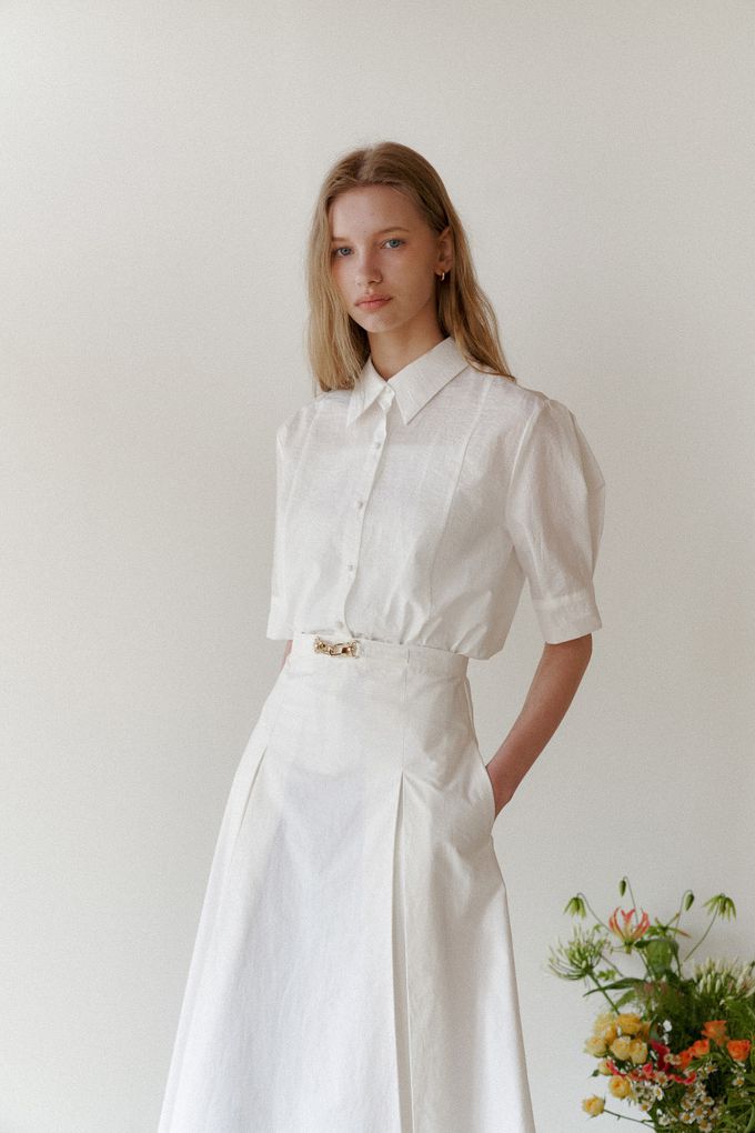 韓國女裝連線 - 高雅公主袖翻領襯衫-象牙白 (FREE)