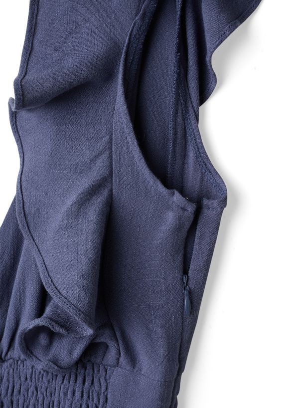 日本 GRL - V領棉麻荷葉邊修身吊帶褲-米杏