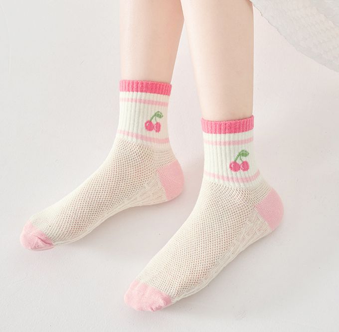 粉紅熊運動風網眼中筒棉襪