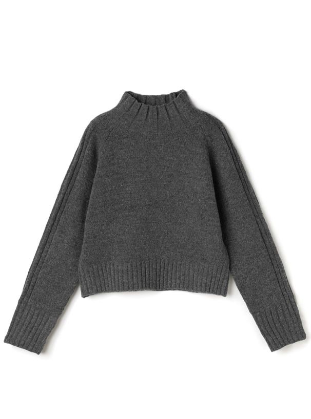 日本 GRL - 寬窄羅紋拼接高領針織毛衣-深灰