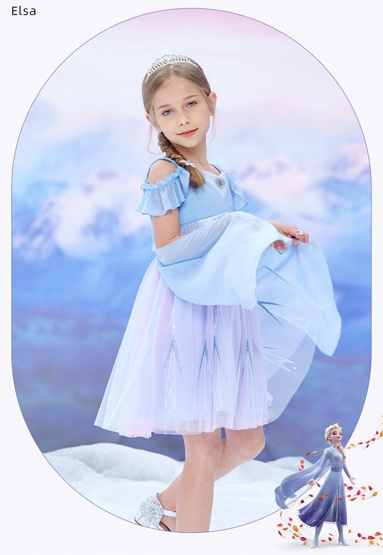 公主系列造型連身裙/萬聖節-卡通人物艾莎-紫色