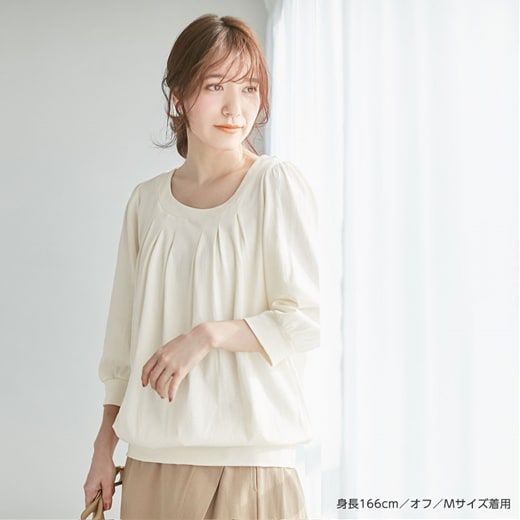 日本 BELLUNA - 100%棉柔軟抓皺長袖上衣-海軍藍