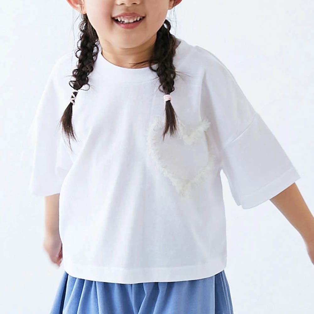 俏皮心型薄紗短袖上衣-白