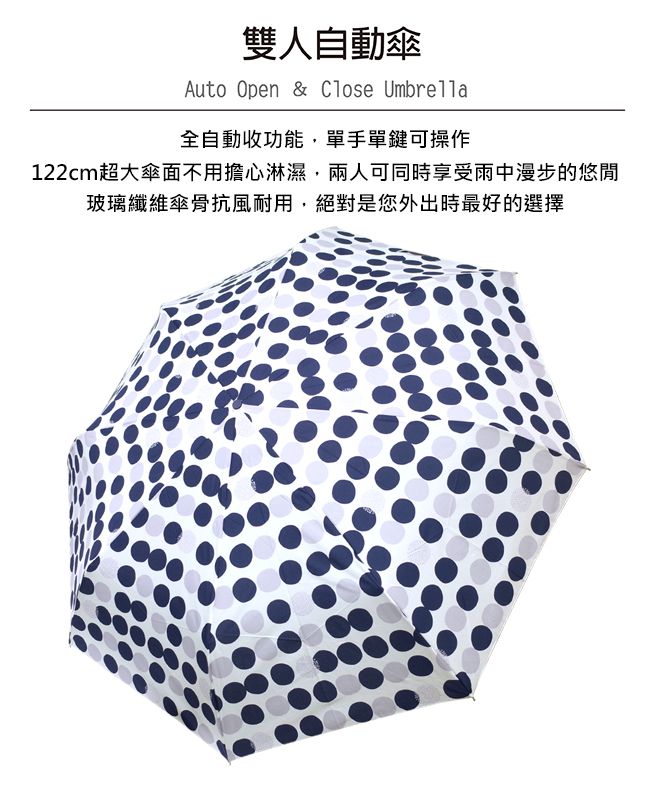 Rainstory - 抗UV雙人自動開收傘-爵士藍點-480g
