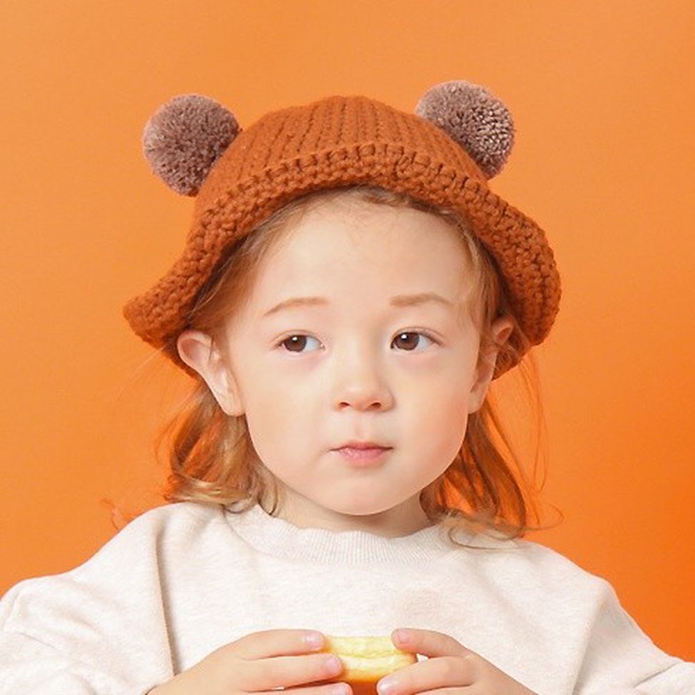 韓國 Babyblee - 球球耳朵針織毛線帽-咖啡 (FREE)