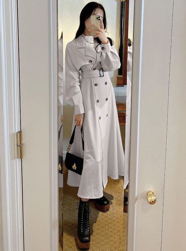 日本 GRL - 春日陽光綁帶長版風衣-卡其