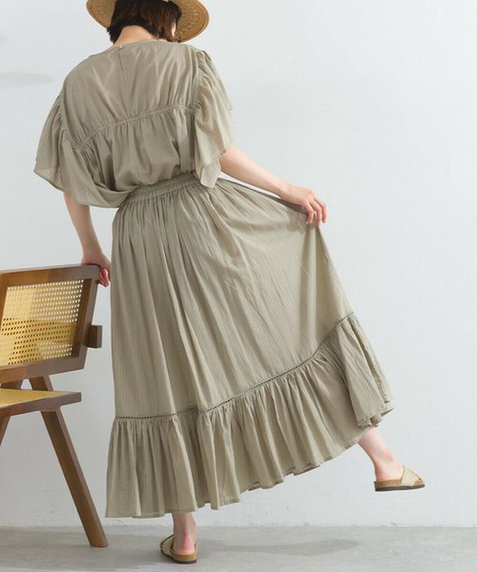 日本 Lupilien - 100%印度棉 飄逸緹花下擺鬆緊長裙-土耳其綠