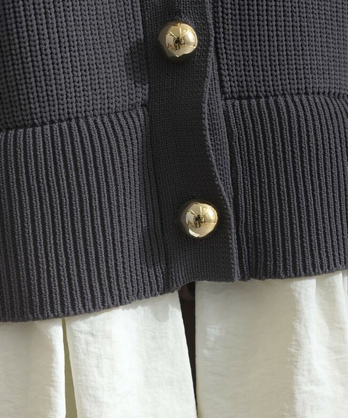 日本 ELENCARE DUE - 羅紋針織美型金扣層次長袖上衣-磚橘