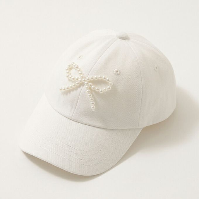 日本 Lycee mine - 甜美珍珠蝴蝶結棒球帽-黑 (54cm)