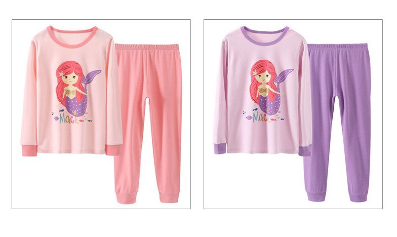 MAMDADKIDS - 純棉長袖家居服套裝-美人魚-粉色-縮褲口