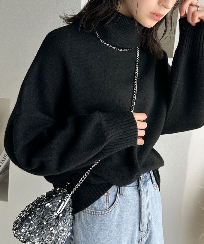 日本 Classical Elf - 氣質簡約開叉高領毛衣-象牙白