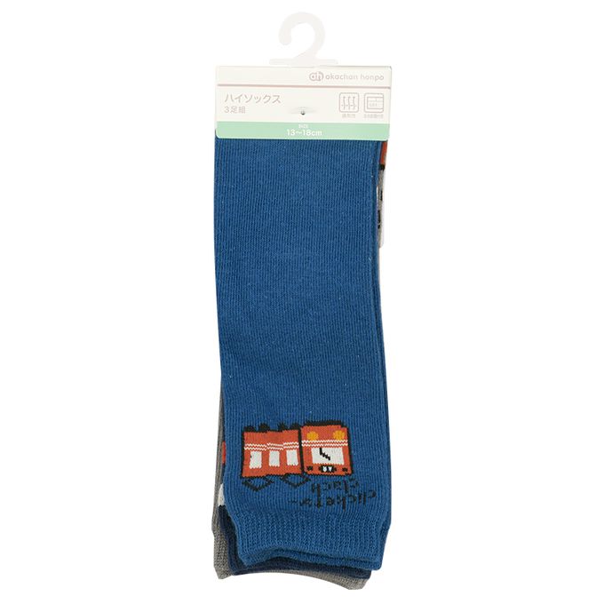 akachan honpo - 長筒襪3雙組-電車-深藍色 (9~14cm)