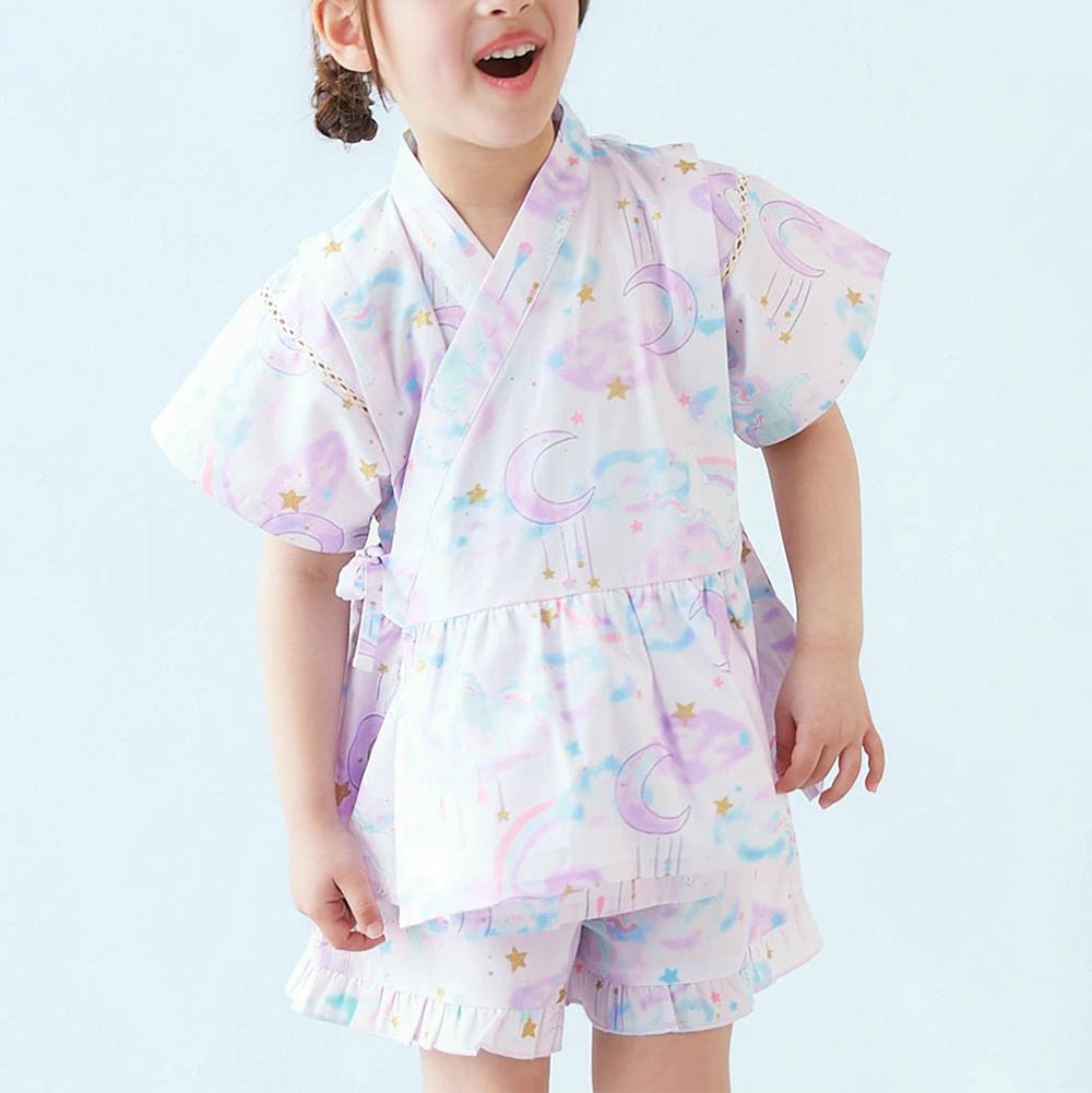 100%棉 可愛荷葉甚平套裝-彩虹獨角獸-紫丁香