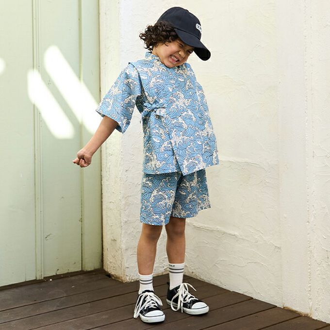 日本 b-ROOM - 100%棉 夏季甚平套裝-線條-白