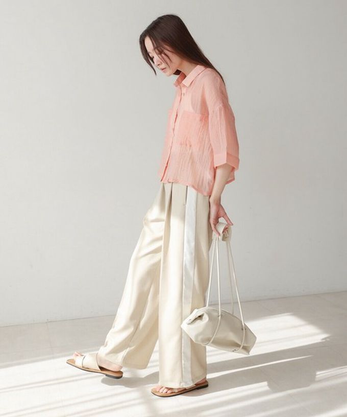 日本 Bab - 透膚感清爽短版五分袖襯衫-卡其棕 (M)