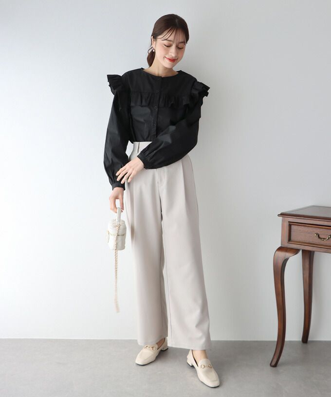 日本 BLUE EAST - 青澀回憶荷葉邊長袖襯衫-湖水綠