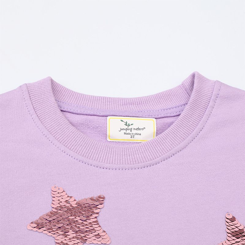 Jumping meters - 棉質圓領長袖連身網紗洋裝-星星-紫色